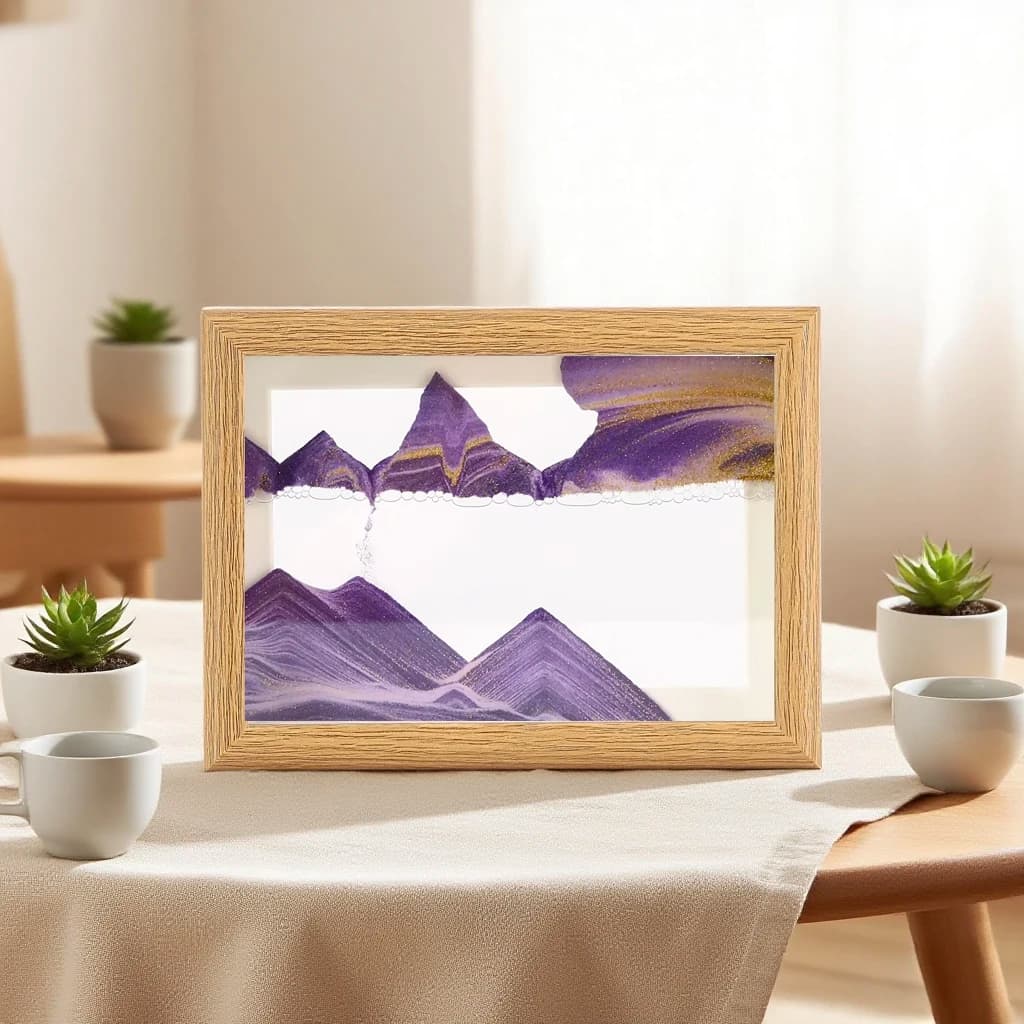 Cornice in legno Paesaggio sabbie in movimento Sabbia Immagine artistica Sabbie mobili Mestiere Clessidra 3D Quadrato che scorre Pittura con sabbia Ufficio Decorazioni per la casa Regali