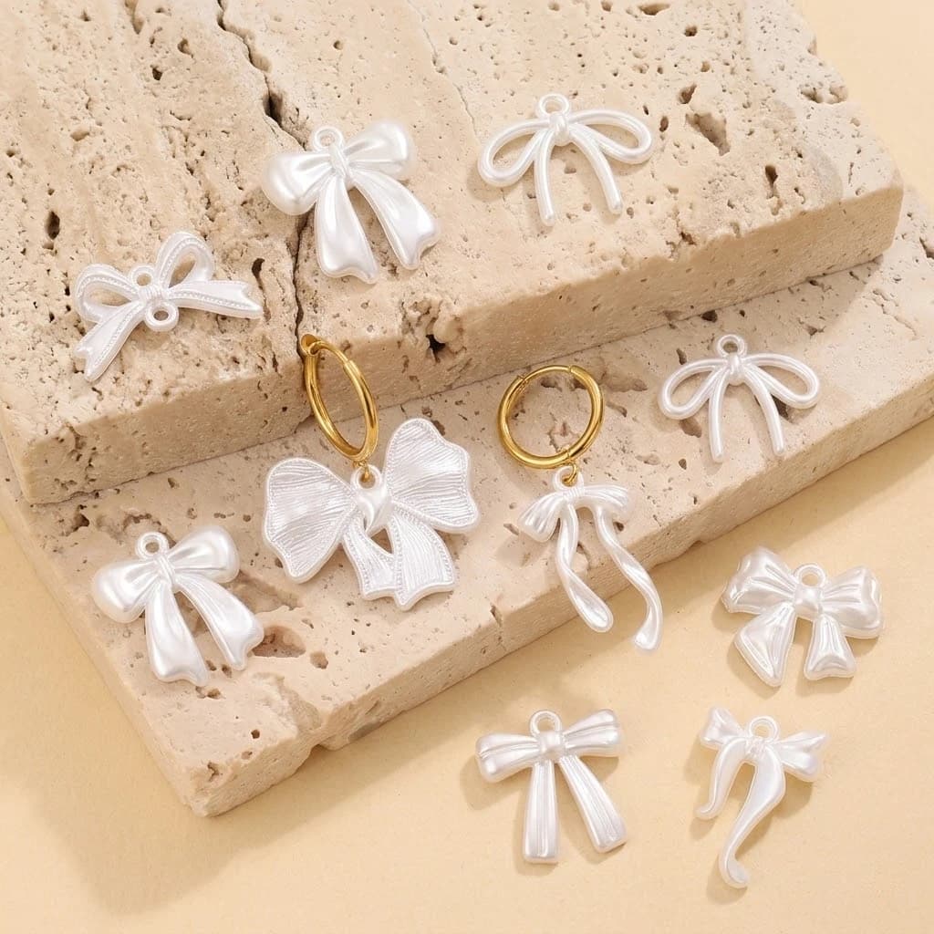 30/50/100g Acrylic Mixed Styles Bowknot Imitation Pearl Bow Pendants Charms For DIY Earrings Bracelets Necklace Jewelry Making