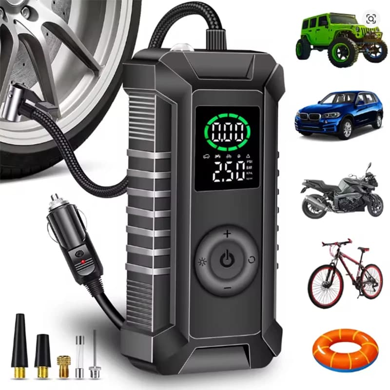 Compressore d'aria portatile per gonfiaggio pneumatici, pompa d'aria portatile per pneumatici per auto Mini pompa d'aria mobile per pneumatici 12V DC con pre digitale