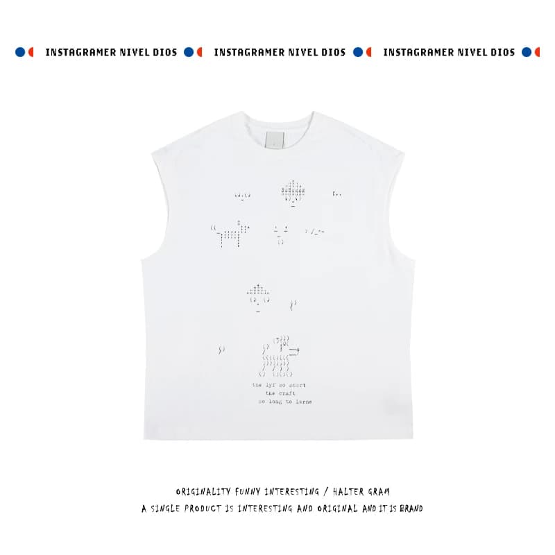 Heavyweight 280g Pure Cotton Sleeveless T-Shirt 2025 Summer Design Student Fashion Fun Print Casual round Neck Top for Teens