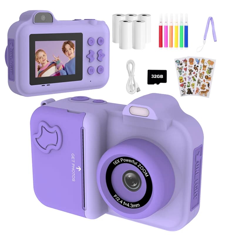 Children Digital Camera Instant Print for Kids Thermal Print Camera Instant Photo Printing Camera Video Toys+32G Memory Card