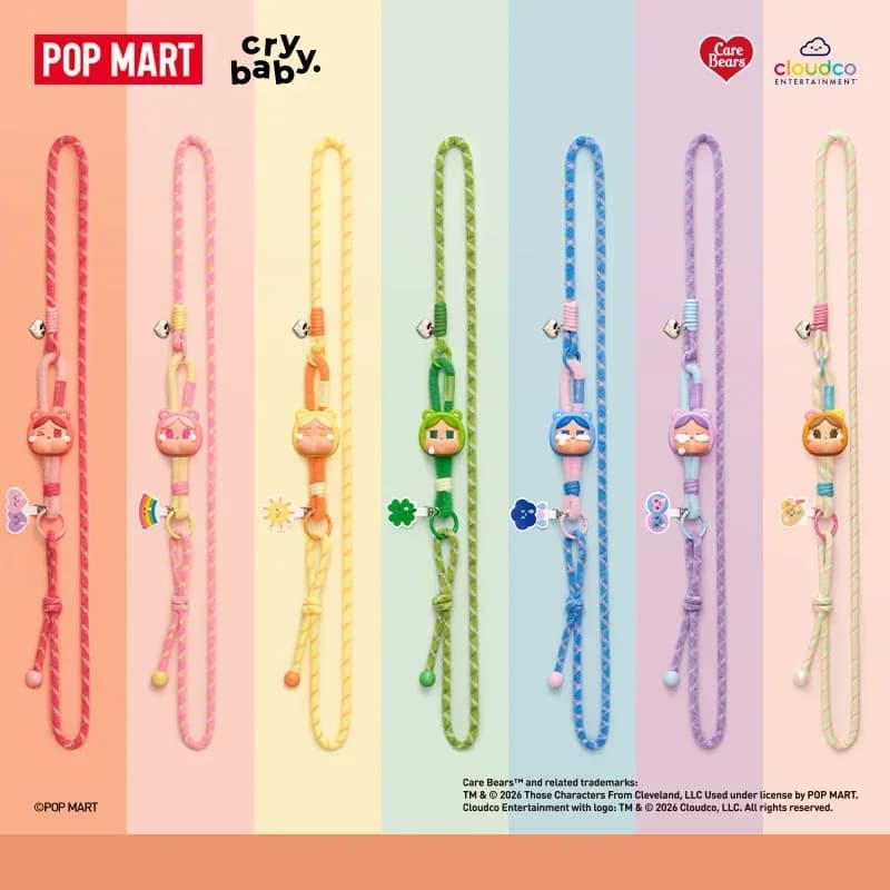 POPMART CRYBABY Care Bears Series Long Lanyard Mystery Blind Box Unbox Surprise Cute Doll Anime Ornament Gift Present