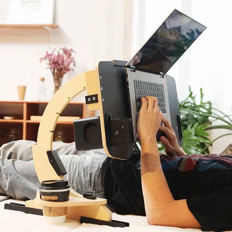 Supporto per computer da tavolo, supporto portatile e pieghevole, scrivania reclinabile multifunzionale, realizzato in legno, 360 ° Supporto regolabile per laptop