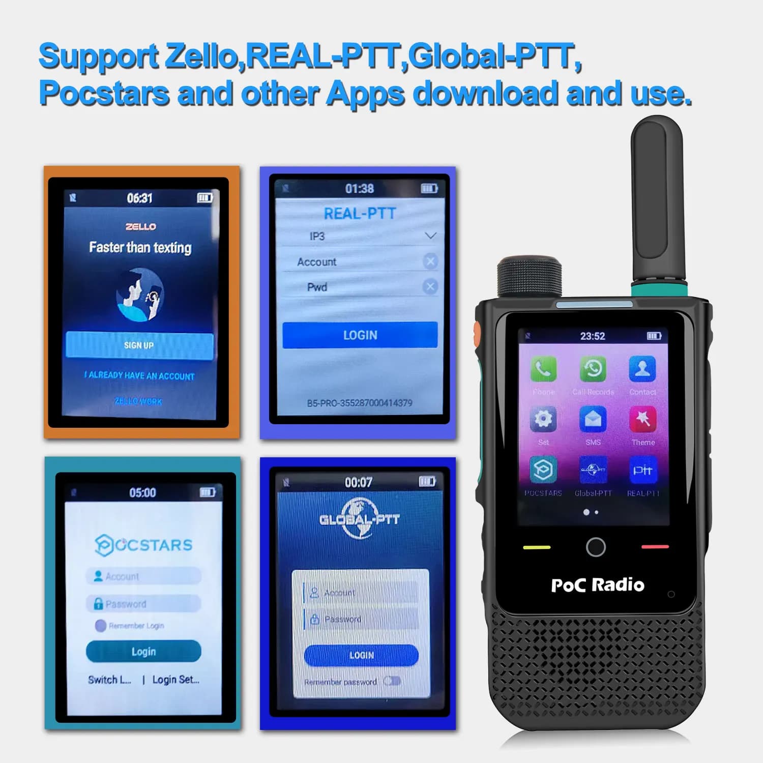 Anysecu HI-B5Pro Radio Walkie Talkie 4G LTE PoC Zello con GPS WIFI BT, Schermo Touch da 2,4 Pollici, 4000mAh USB-C, Lunga Autonomia, Radio Bidirezionale