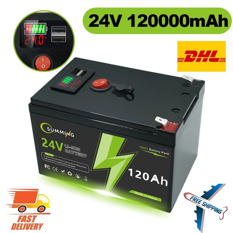 Batteria al litio 24V LiFePO4 120Ah 4000+ cicli profondi, per giocattoli Power Wheels, scooter, radio, UPS, localizzatore di pesci kayak, pannello solare