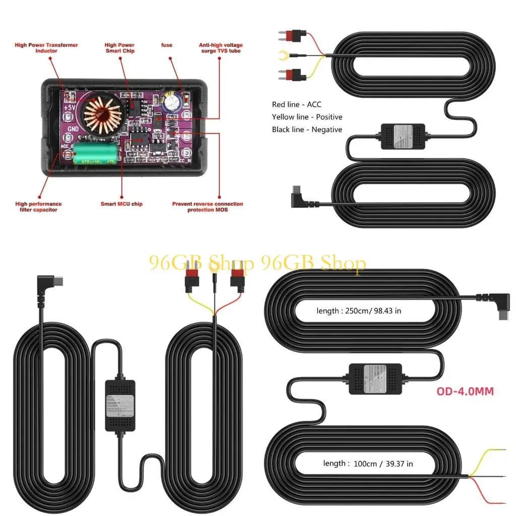 96 Type C camera car dashcam hard wire with low voltage protection