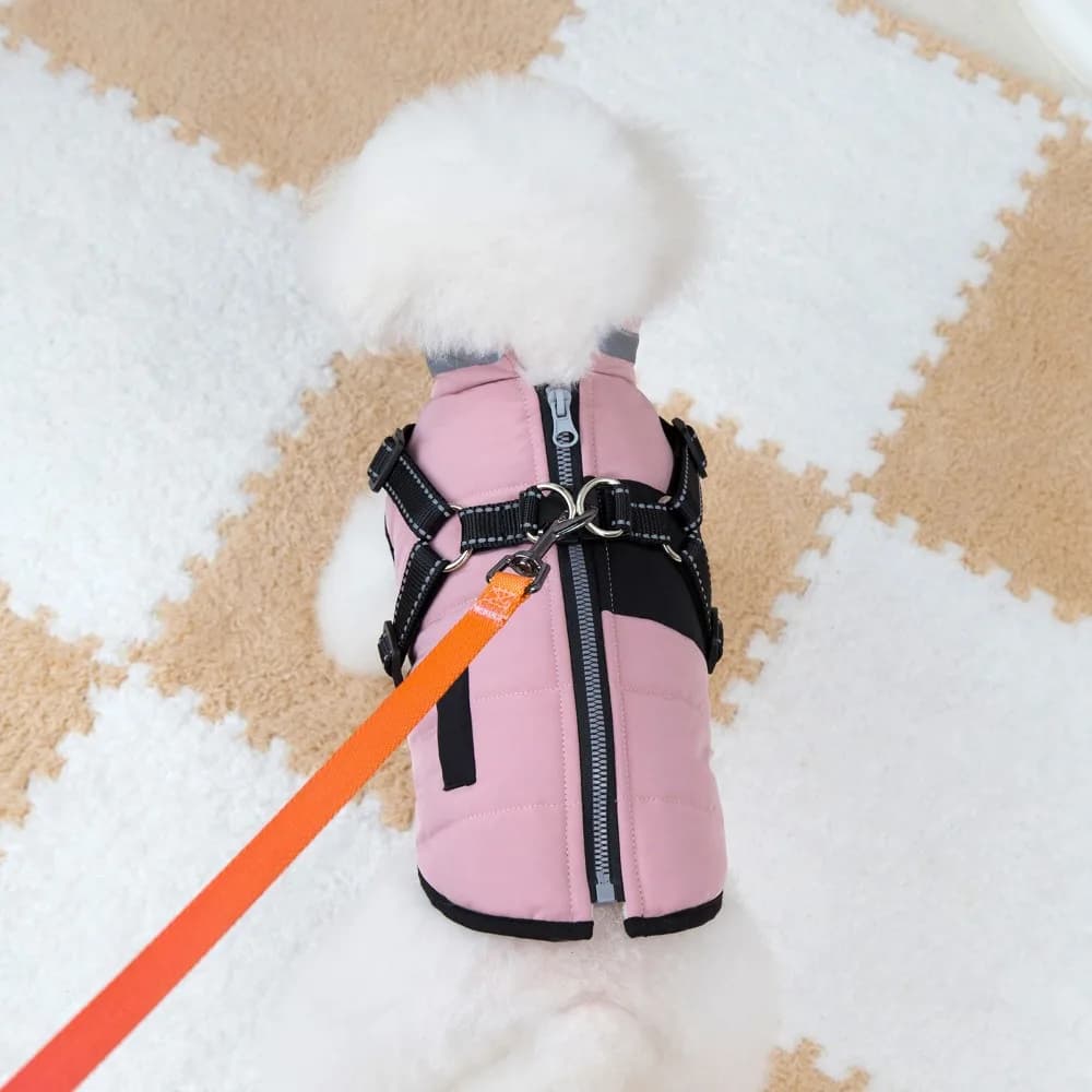 Giacca calda per cani regolabile Cerniera calda antivento Vestiti per cuccioli Impermeabili con imbracatura Cappotto riflettente imbottito per cani per la stagione fredda