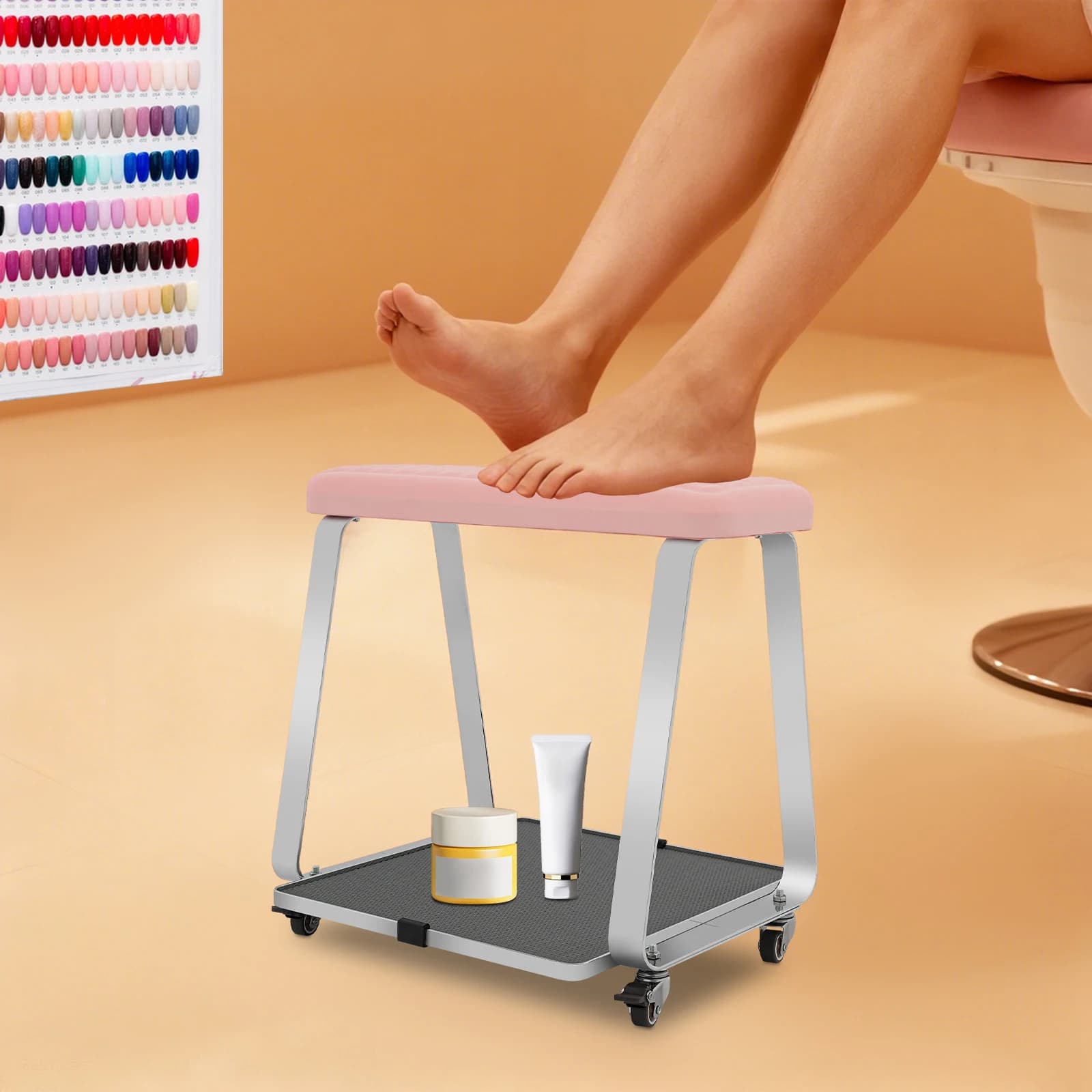 Sgabello per Pedicure e Manicure, Carrello per Pediluvio, Poggiapiedi per Manicure e Spa, Cuscino per Pedicure con Ruote per Saloni di Bellezza