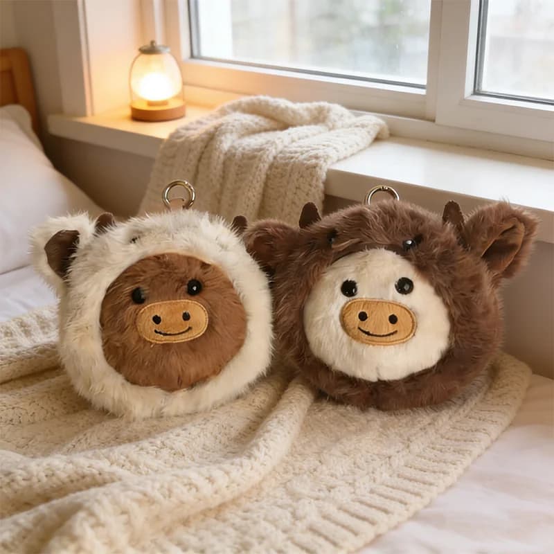 Peluche Mucca Highland Morbida e Soffice da 10CM, Simpatico Giocattolo di Peluche a Forma di Mucca Cartone Animato con Espressione Reversibile, Regalo per Bambini e Ragazze