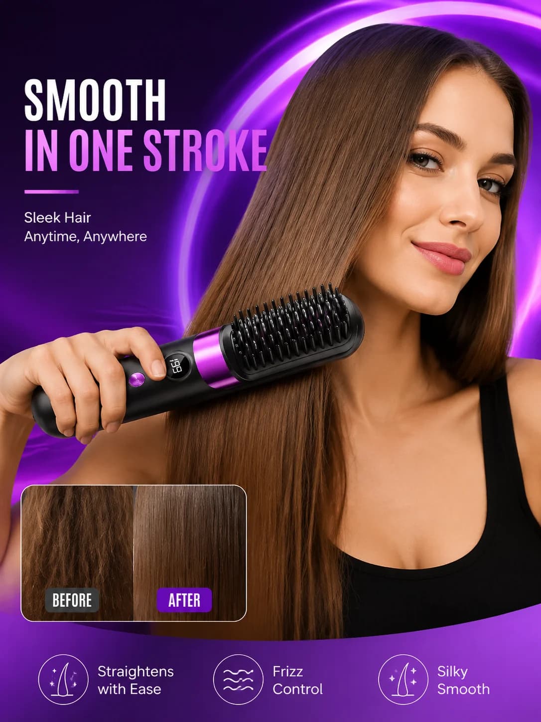 Portable Hair Straightener Brush USB Charging Cordless Hot Comb Ceramic Coating Ionic Anti Frizz Styling
