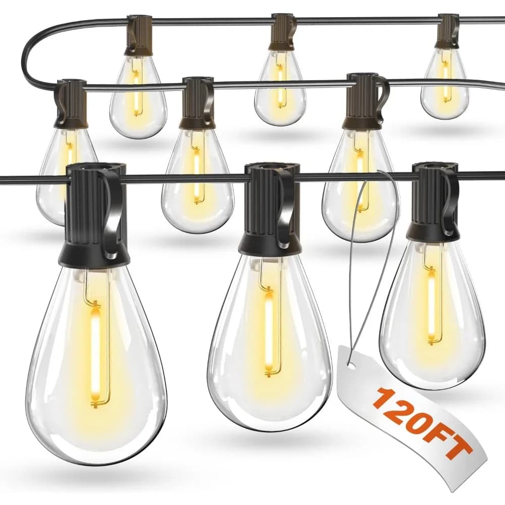 Luci a Corda da Esterno 120ft con Lampadine Infrangibili, Illuminazione Impermeabile di Grado Commerciale per Giardino, Portico e Terrazza