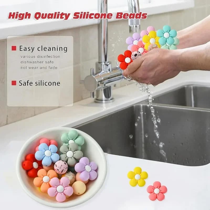 5pcs Silicone Flower Bead Fashion DIY Teething Infant Chewable Dummy Necklace Baby Pacifier Chain Accessory 2.6*2.6cm