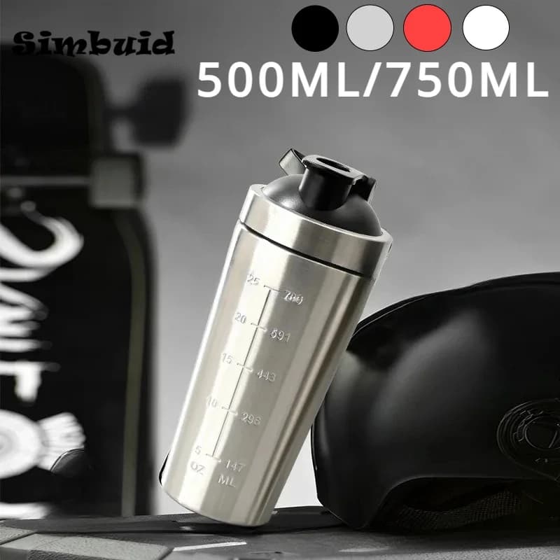 Smooth bottle for stainless steel protein powder with steel ball and leak-proof scale Palestra Fitness Sport Cup for whey smoothies