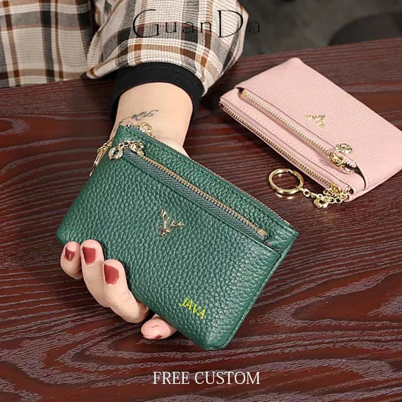 Portamonete in vera pelle di moda Portachiavi Porta carte di lusso Porta carte con nome personalizzato cervo per donna Regalo di Natale portatile