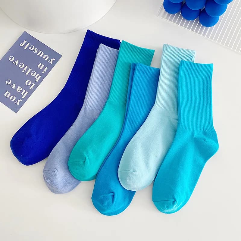 1/6 Paia di Calzini da Donna alla Moda Primaverile, Nuova Serie Tinta Unita Blu Klein, Calzini Medi Casual Comodi e Versatili
