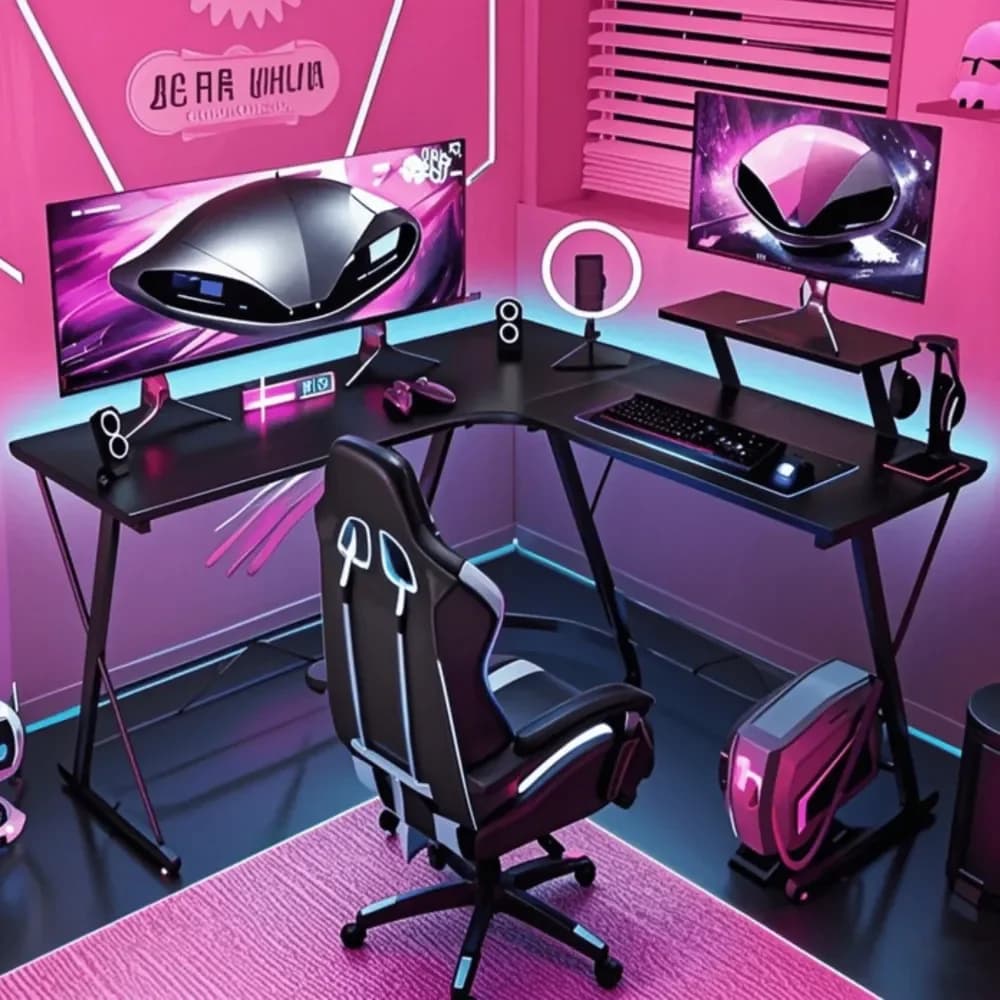 Regalo di Capodanno 2025: Scrivania da Gaming a L Nera da 51 Pollici con Ampio Supporto per Display e Superficie in Fibra di Carbonio