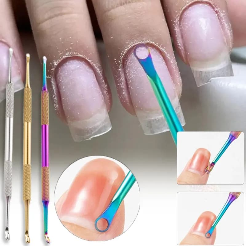 Strumento per Cuticole a Doppia Punta in Acciaio Inossidabile, Rimuovi Pelle Morta, Spingicuticole, Raschietto a Spirale per Manicure, Strumento per la Cura delle Unghie