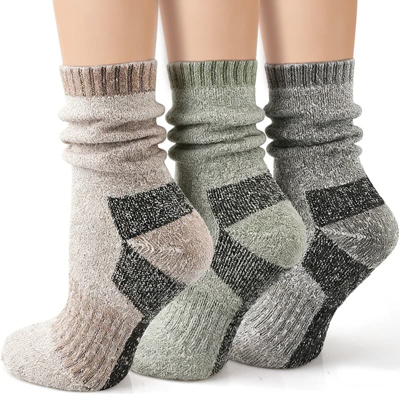 3Pairs Unisex Slouchy Thermal Crew Socks Thick Heel Elastic Rib Cuff Warm Boot Sock for Cold Weather Winter Hiking Home Wear