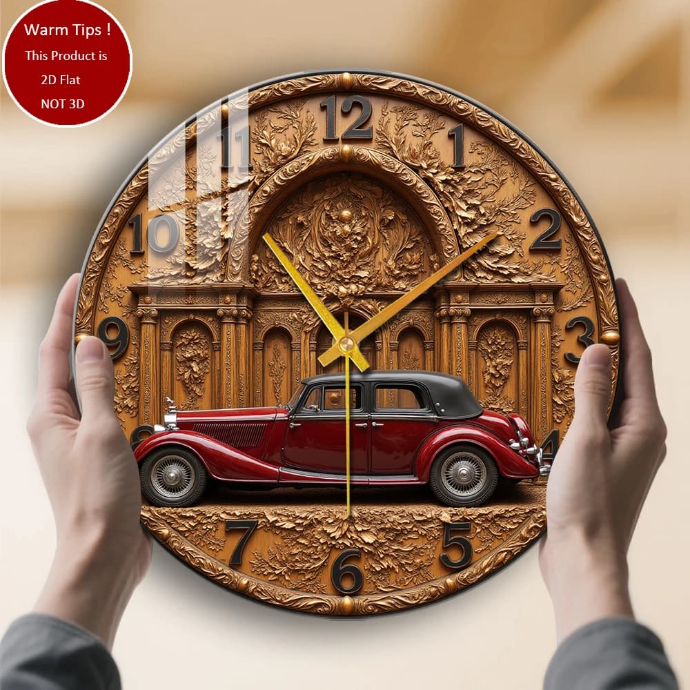 Tempered Glass Wall Clock Wooden Watch for Vintage Cars Suitable for Wall Decorations or Table Display everywhere