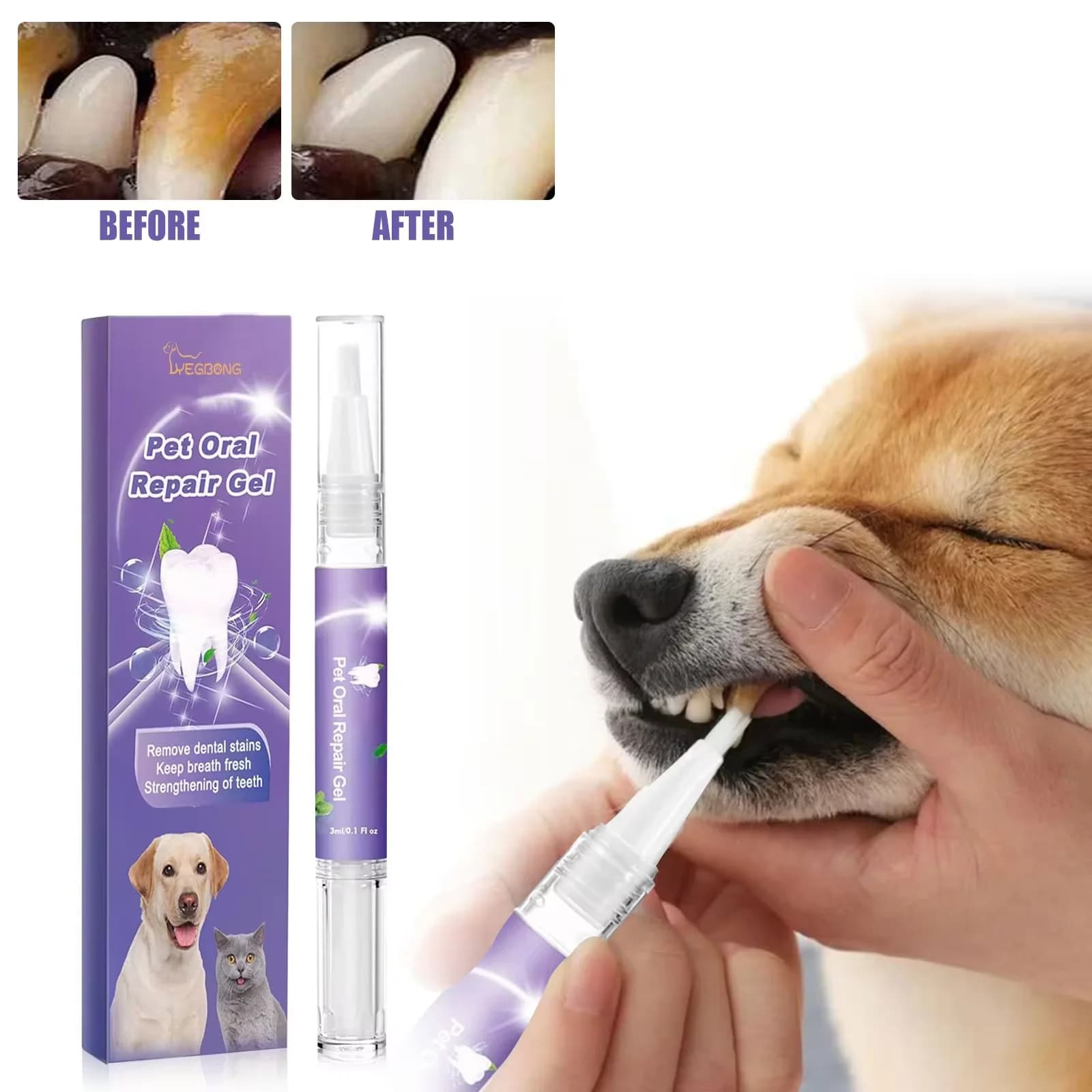 Gel per la pulizia orale del cane detergente per macchie di denti rimuovi picchetti dentali elimina placca di tartaro alito fresco animali domestici penna sbiancante per denti