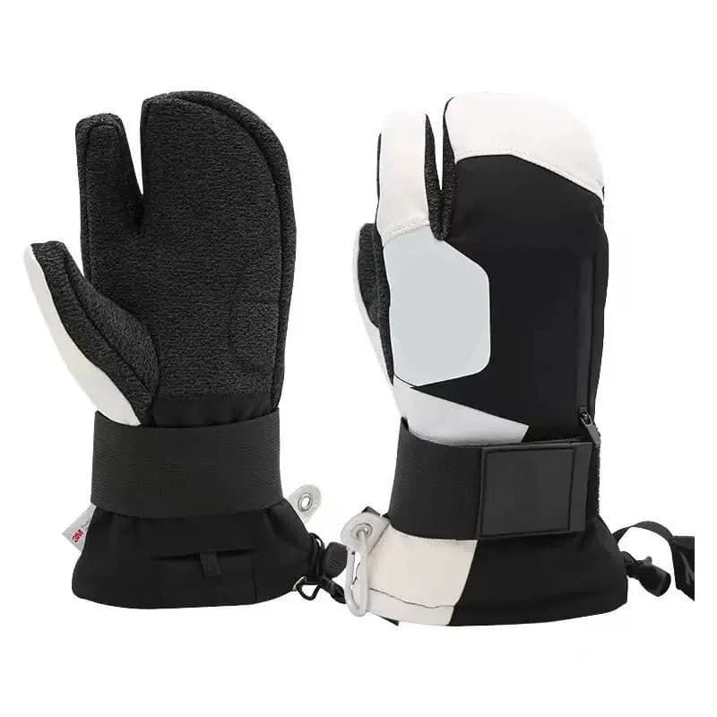 Guanti da sci invernali unisex con un dito Guanti da esterno impermeabili Guanti da snowboard e sci in pelle di capra