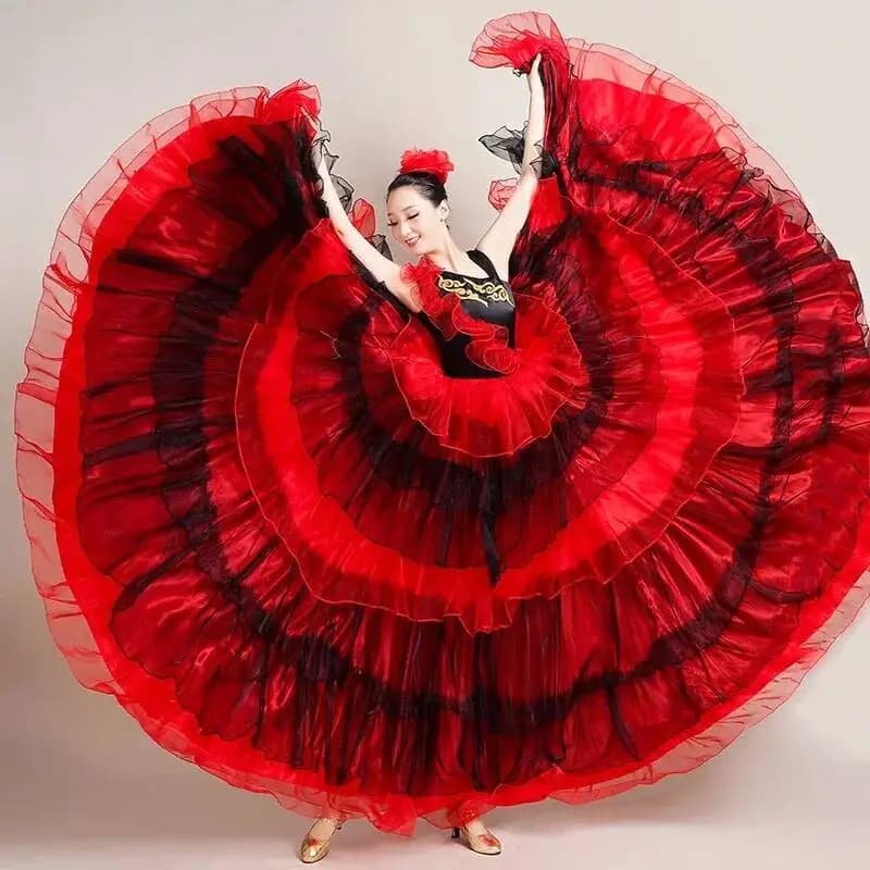 Abito da torero per donna, gonna ampia a ruota, abito da ballo con gonna a tutta lunghezza, costume spagnolo per performance sul palco, flamenco spagnolo