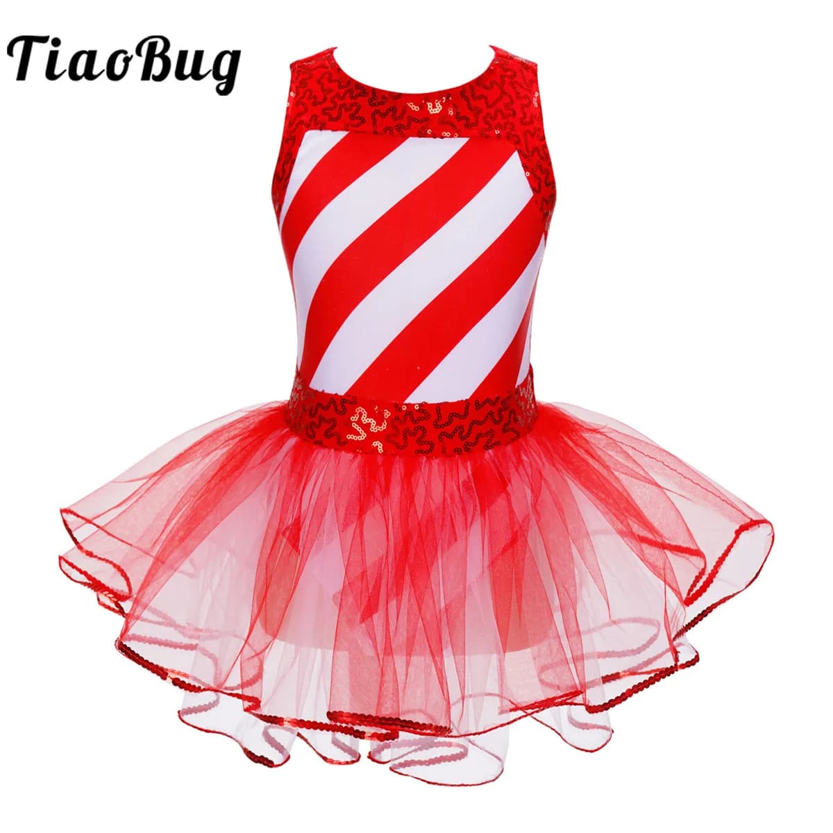 Kid Girls paillettes Costume di natale a righe Candy Cane Mrs babbo natale pattinaggio su ghiaccio body da ballo Tutu Dress Ballet Dancewear