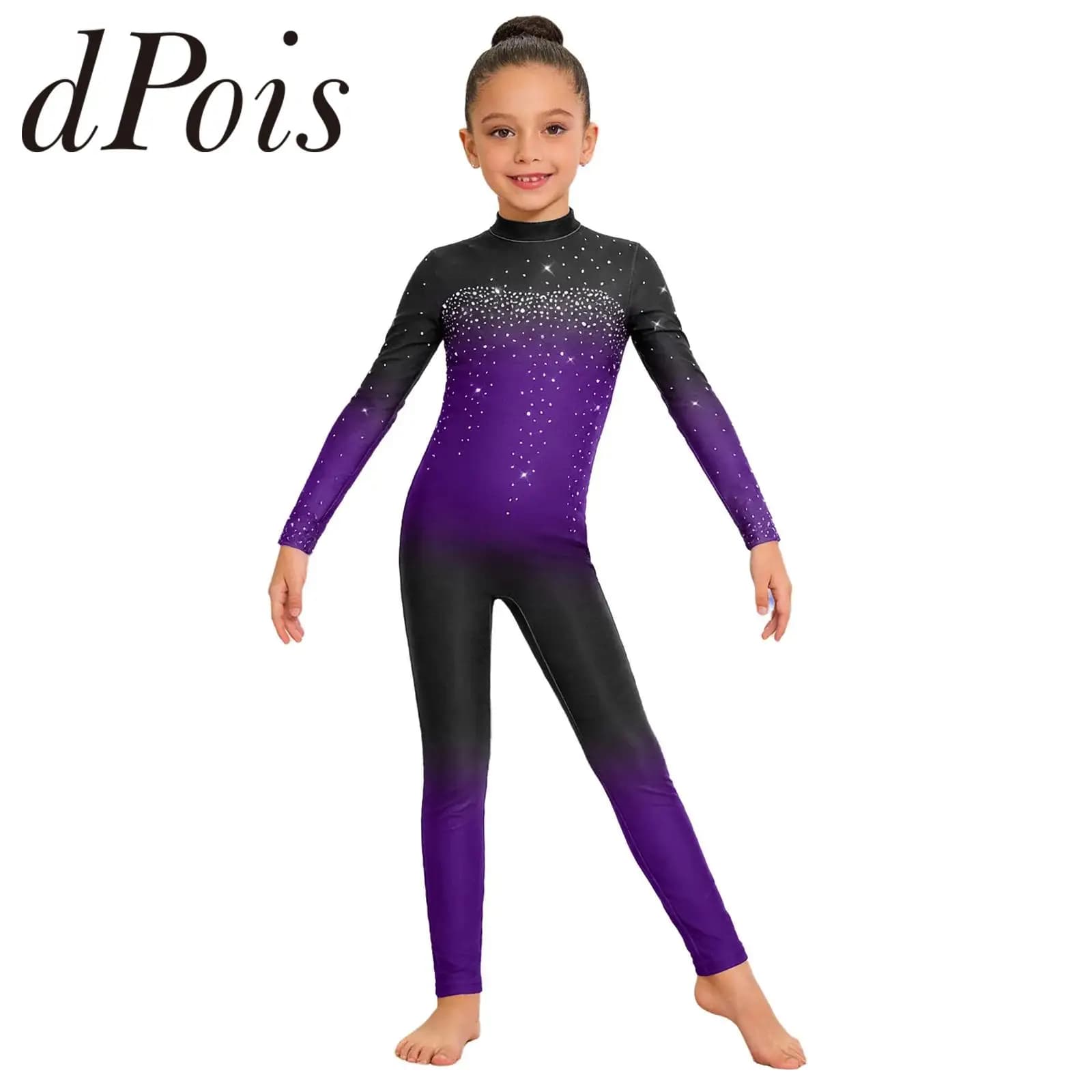 Body da Ginnastica Artistica per Bambine, Costume da Balletto e Pattinaggio Artistico con Strass Luccicanti, Leotard Atletico