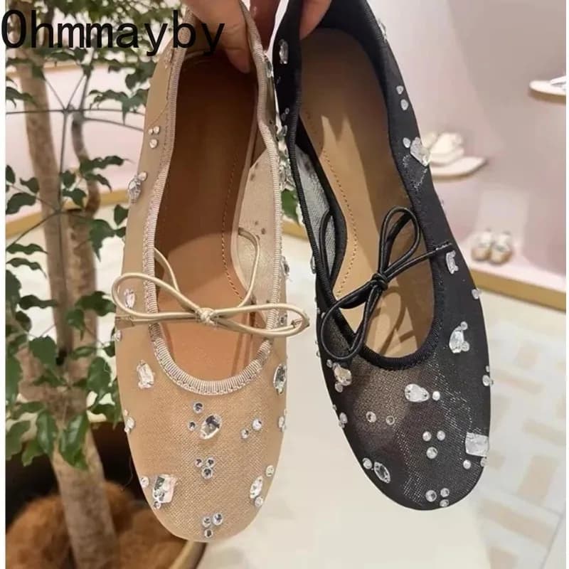 Nuove Scarpe Mary Jane da Donna con Strass in Pizzo, Comode Ballerine Slip-On alla Moda con Suola Morbida per Abiti Femminili