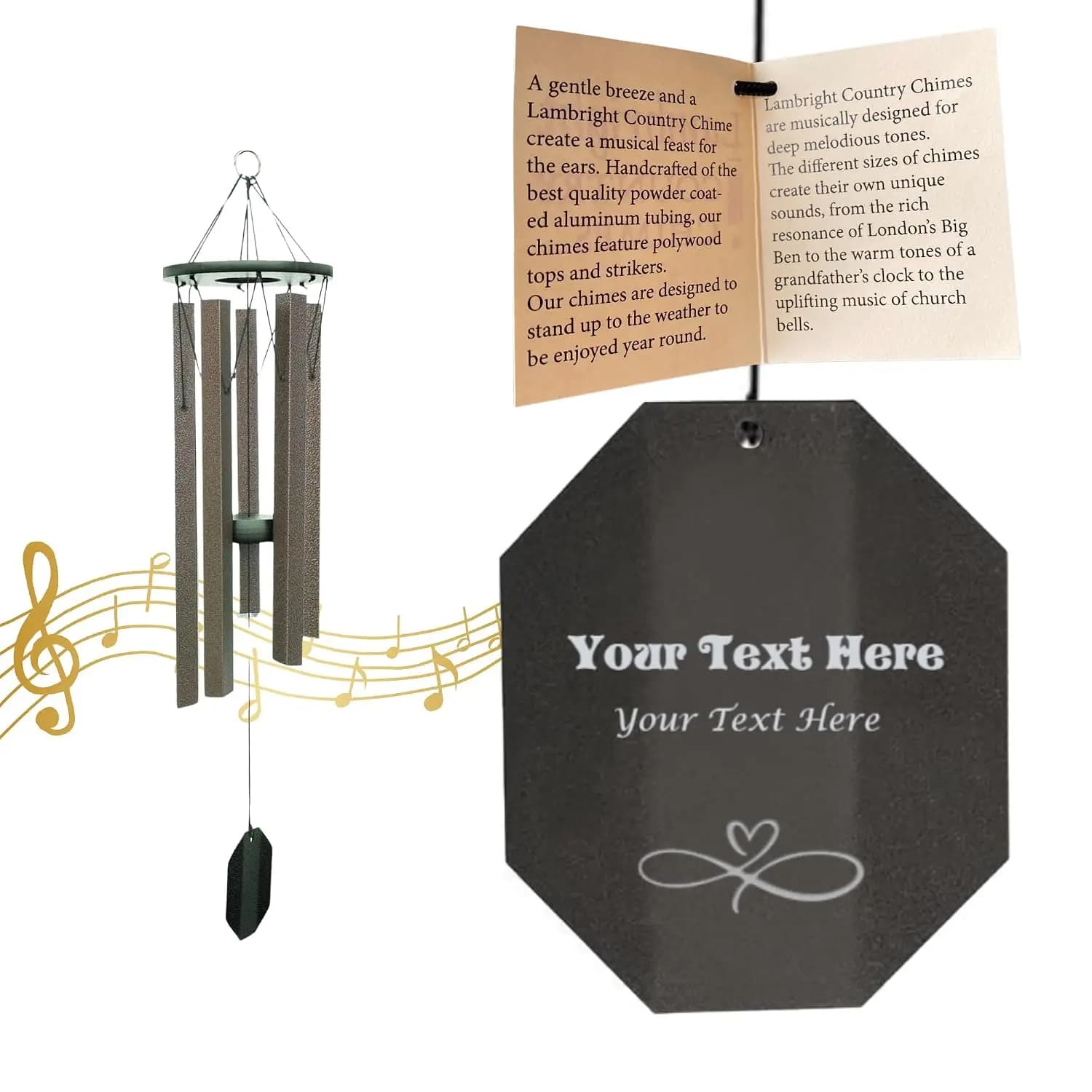 Lambright Chimes Ocean Breeze Small 36" Tall Bronze Personalized Wind Chime, Custom Windchimes for Memorial, Sympathy