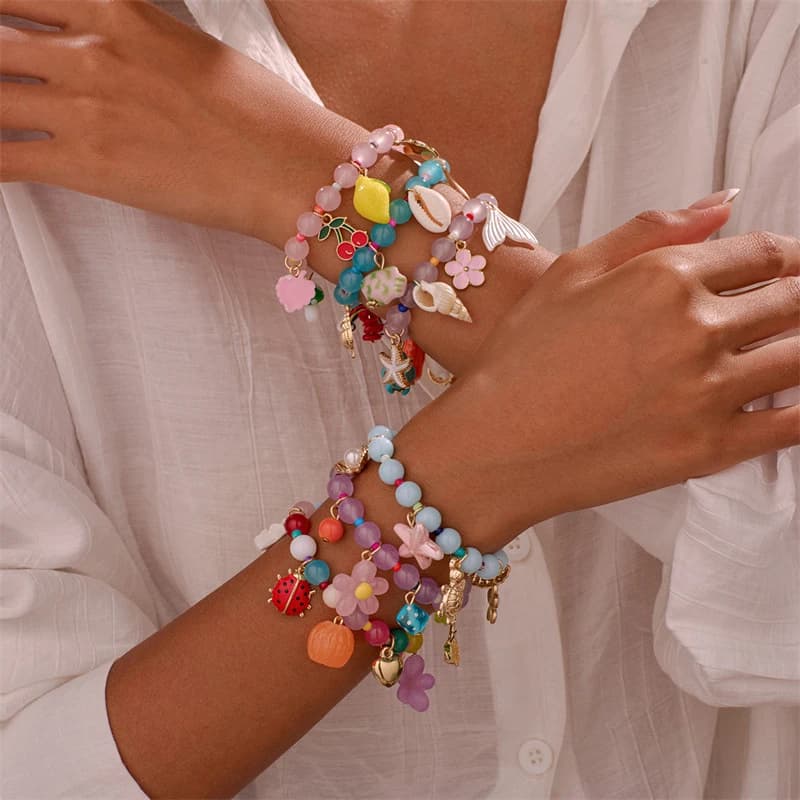 1pc Sweet Ocean Bracelet – Shell Charm with Crystal & Colorful Glass Beads, Summer Beach Jewelry.