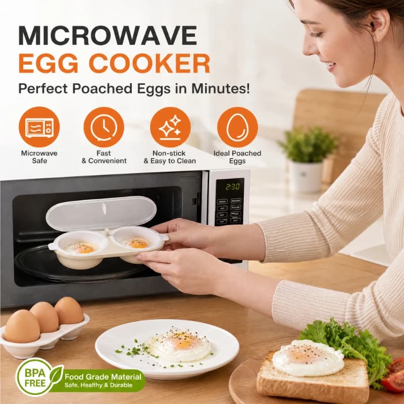 New Creative Egg Poacher Food Grade Pans Double Cup Egg Boiler Steam Microwave Oven Set Kitchen Cooking Tools Kitchen Tools