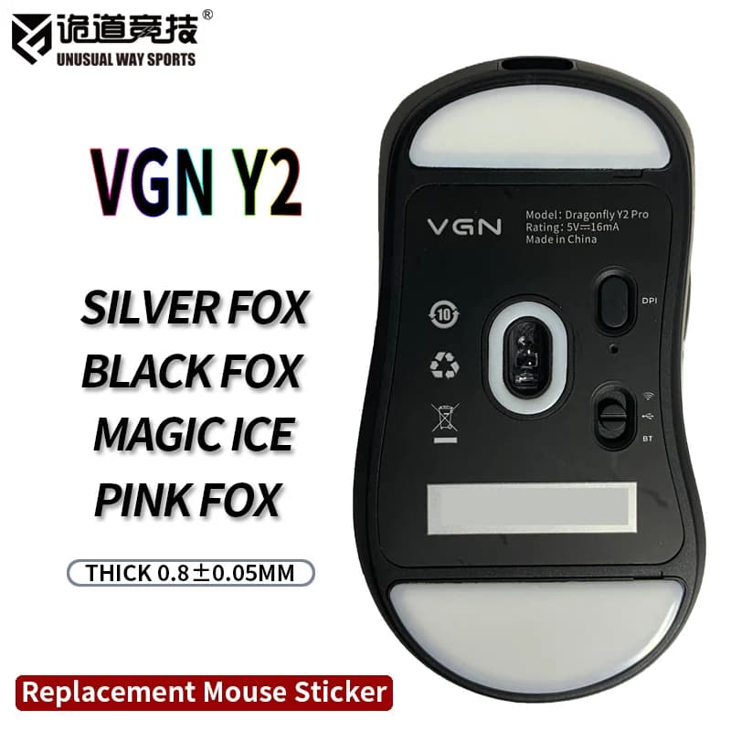 InsolitoWaySports Mouse Pattini Piedi VGN Gragonfly Y2 Pro Superficie curvata PTFE Anti collasso Magic Ice Pink Black Silver Fox