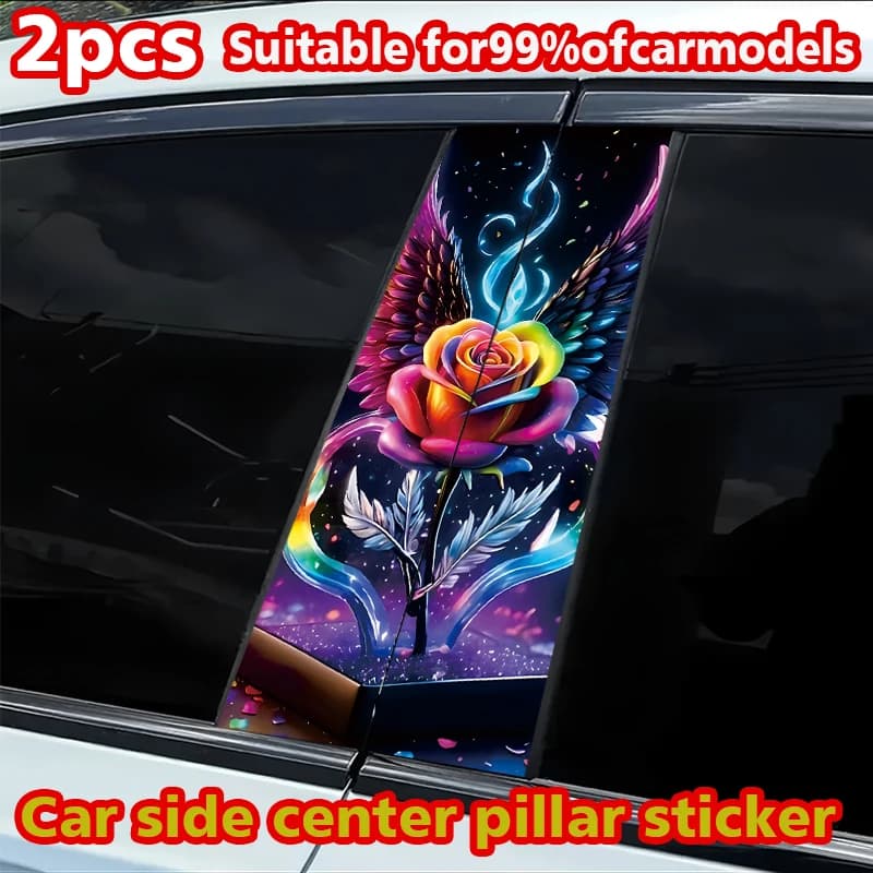 2 stickers for car mount B, custom colored stickers with winged rose, scratch resistant