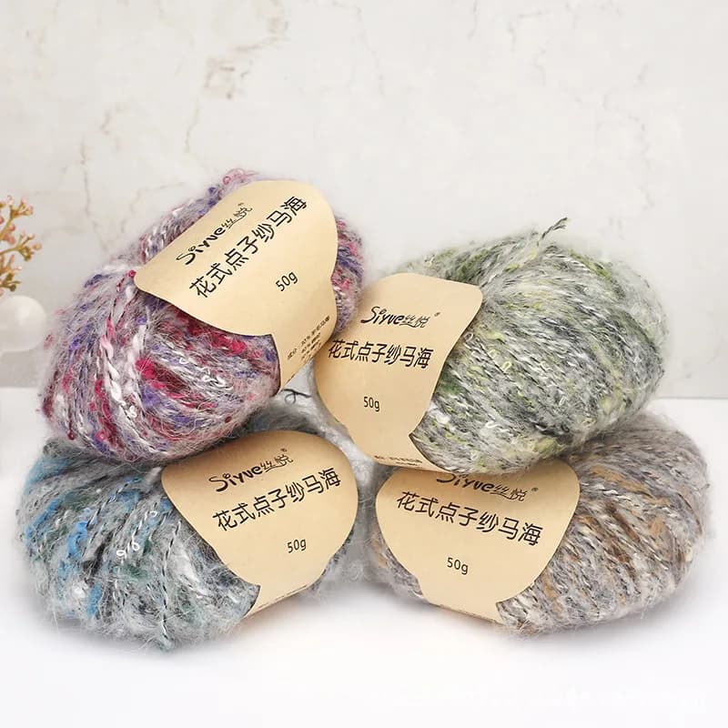 50g di filato colorato in mohair a pois, sciarpe tessute fai da te cappelli guanti maglioni filo all'uncinetto, filato per maglieria alla moda all'ingrosso