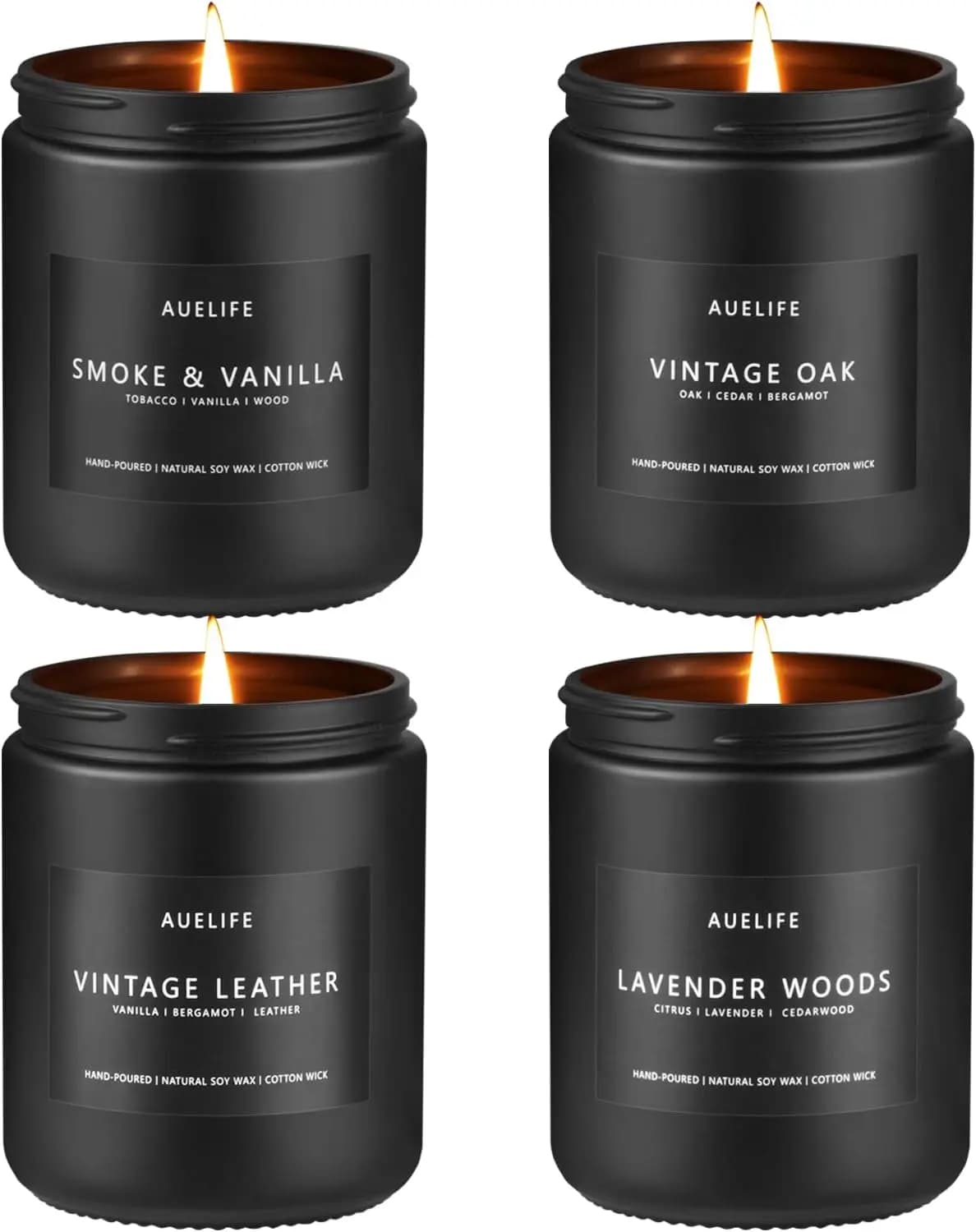 Perfume Candles Set for Men - Pack of 4 with Fragrance of Leather, Smoke, Vanilla, Oak and Lavender for Gifts for the House