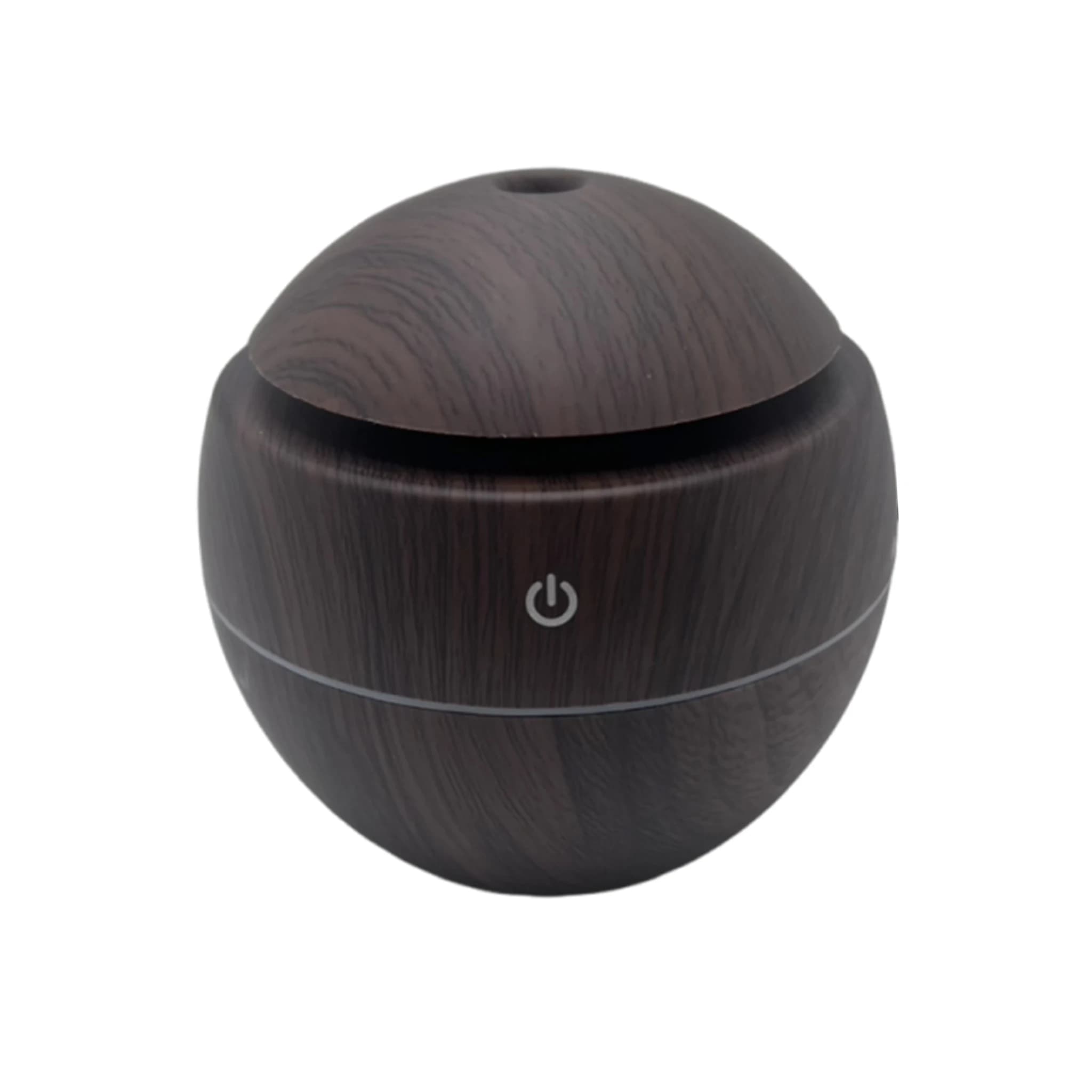 Umidificatore USB da 130ml, Diffusore di Aromi a Forma di Sfera con Effetto Legno, Diffusore di Oli Essenziali con Luce Notturna LED, Nebulizzatore Portatile per Casa e Ufficio