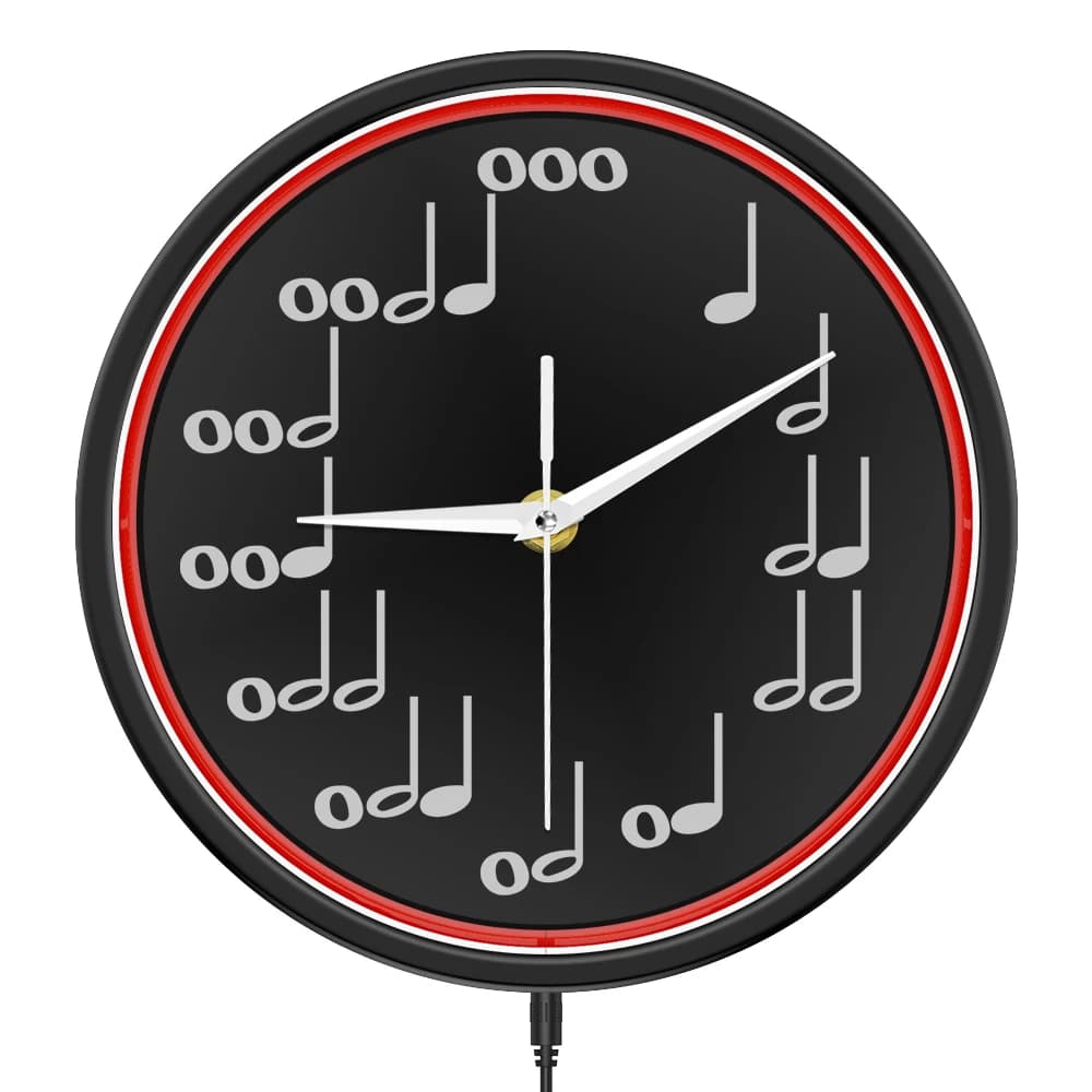 Musical Note Outline Edge Radiant Metal Frame Wall Clock for Piano Room Bar Musical Space Glow Neon Light LED Illuminated Clock