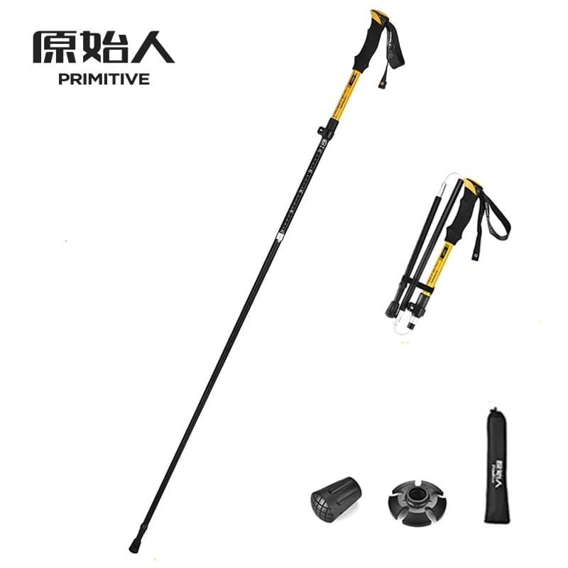PRIMITIVE Ultralight Trekking Sticks in 3 Folding Sections in Aluminum Alloy, Adjustable Stick for Hiking and Leisure