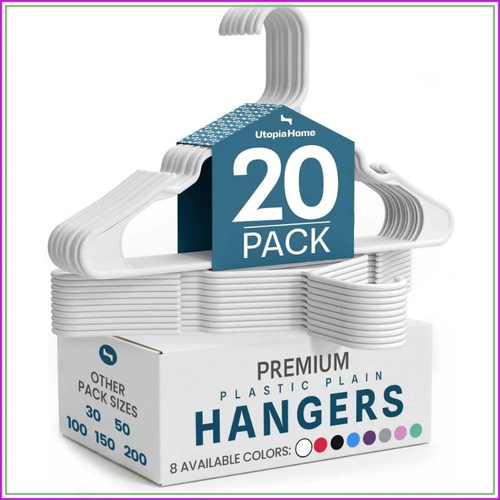Plastic Hangers 20 Pack - Space Saving Clothes Hangers for Closet Organizers, Durable and Strong, Ideal for Apartment or Dorm Essentials (White)