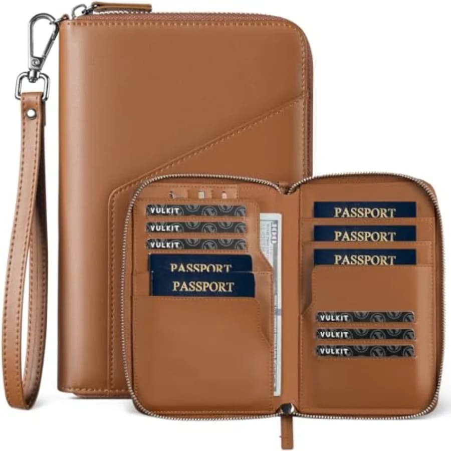 Porta Passaporti Familiare per 4 Passaporti - Portafoglio da Viaggio con Blocco RFID, Contiene Fino a 5, Organizzatore con 4 Scomparti per Carte e SIM, S