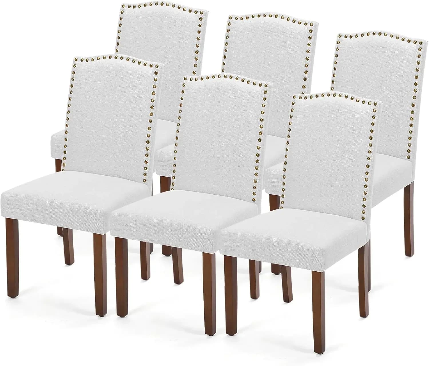 Sedie da pranzo imbottite, set di 6 sedie da cucina in tessuto con finiture a punta e gambe in legno, sedie moderne per soggiorno