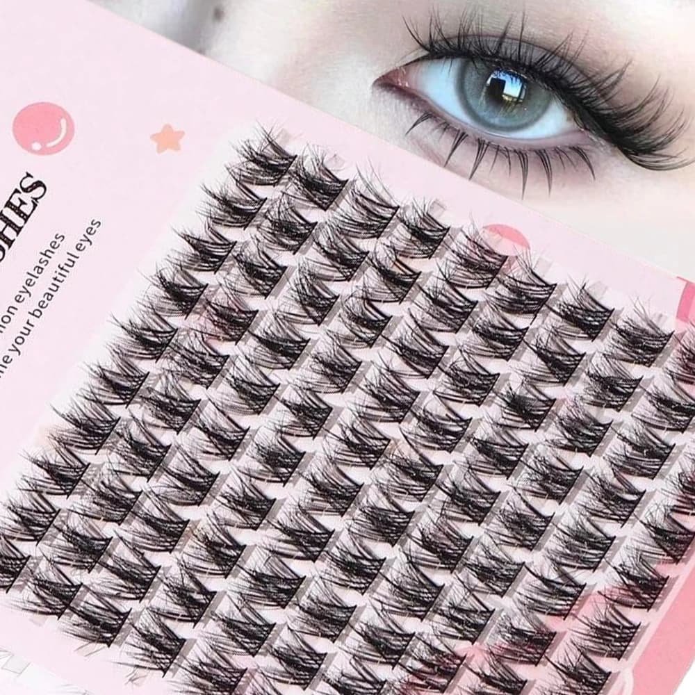 100pcs C‑Curl 3D Fluffy Lash Clusters, Natural Criss‑Cross Individual False Eyelashes, DIY Fake Lashes for Party Cosplay Daily U