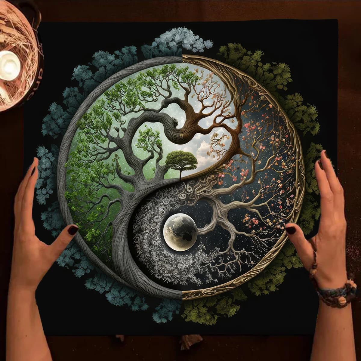 Albero della Vita Altare Panno Tarocchi Carta Zerbino Mistico Stregoneria Gatto Divinazione Tarocchi Tovaglia Per Spread Tarocchi Lettura Decorazioni Per La Casa
