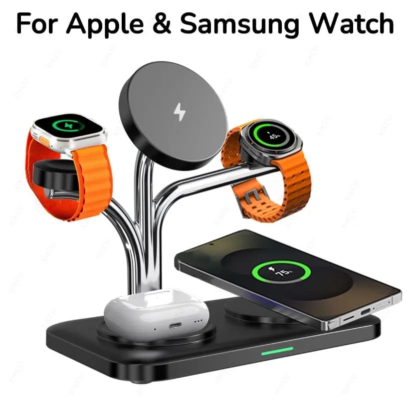 Wireless Magnetic Charger 5 IN 1 15W Quick Charge Double for Phone and Watch for iPhone 17~12 Samsung Apple/Galaxy Watch Aipods Pro/Buds