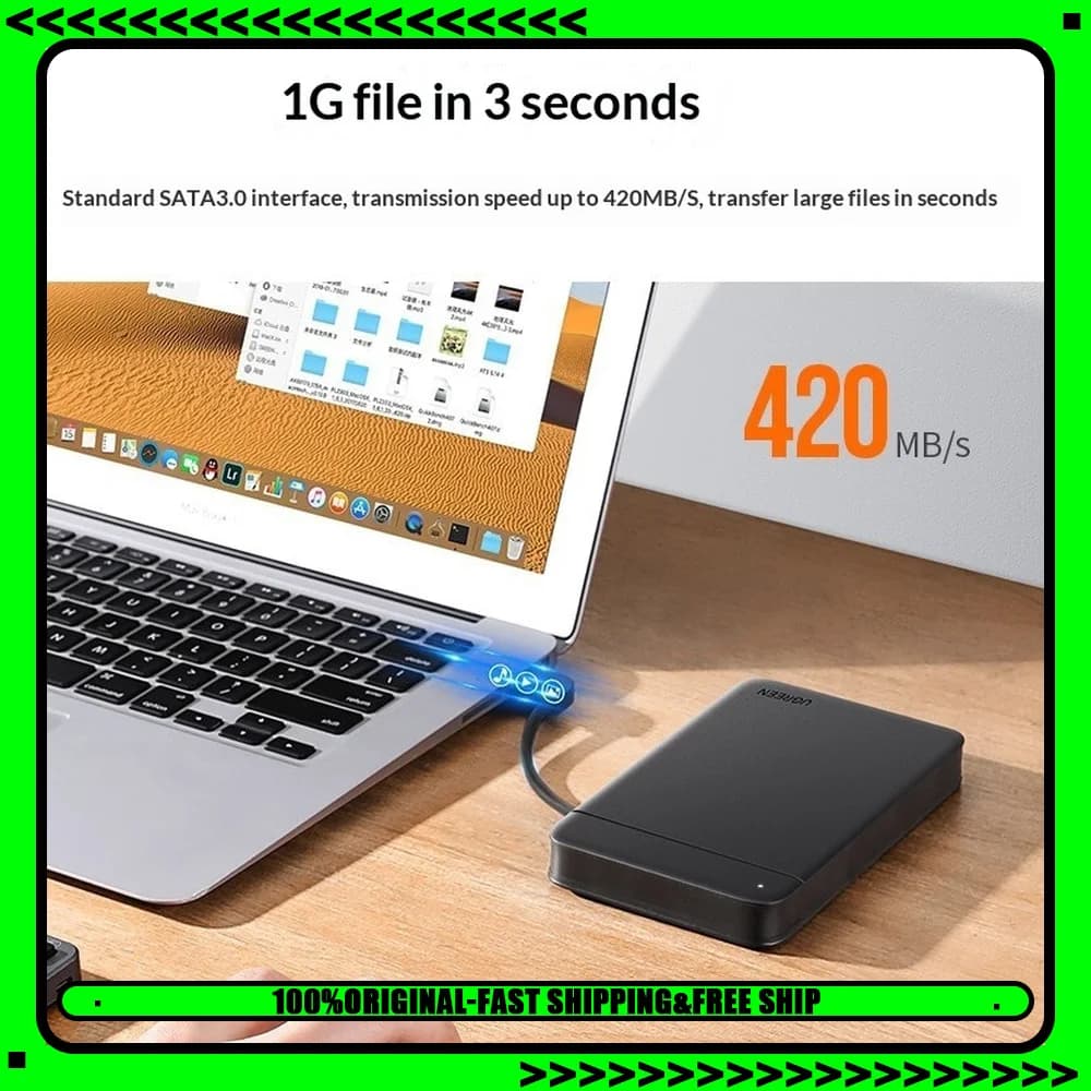 UGREEN 80555 2.5 Inch SATA to USB 3.0 External Hard Drive Enclosure Cable Attached HDD SSD Case for Laptop Desktop