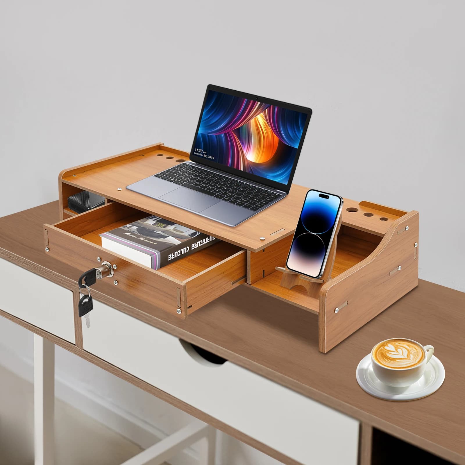Amplificatore per schermo per monitor da tavolo Supporto per monitor per computer Rack per computer con supporto per monitor con cassetto bloccabile