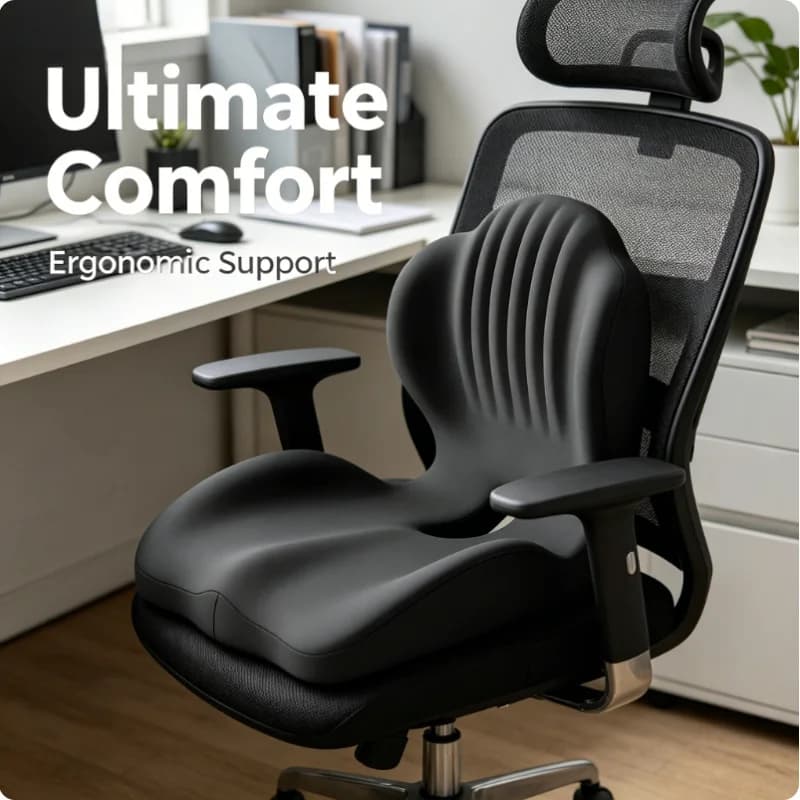 Office Chair Car Seat Cushion Ergonomic Memory Foam Lumbar Support Breathable Non-Slip Orthopedic Back Sciatica Pain Relief