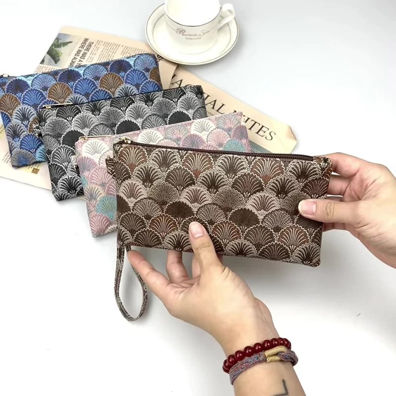 DHL100pcs Women PU Fan Printing Multifunctional Phone Long Wallet With Wrist