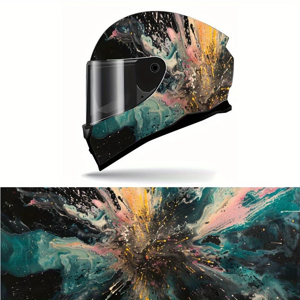 Cosmic Burst dynamic design vinyl casing, waterproof removable decals for motorcycle helmets, universal scratch-resistant F